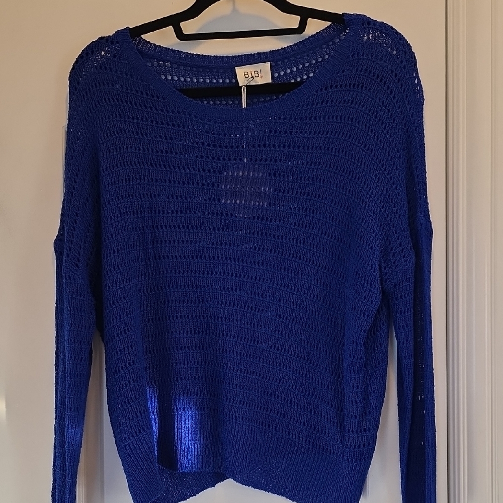 NWT Oversized Small BiBi Royal Blue Open Knit Sweater